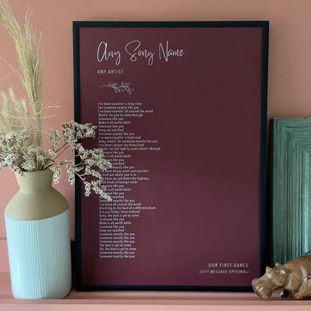 Personalised Song Lyrics Print - Custom Lyric Wall Art First Dance Gift Wedding Anniversary Keepsake For Couples - image 1