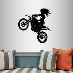 In-Style Decals Wall Vinyl Decal Home Decor Art Sticker Cartoon Girl Dirt Bike Riding Ramp Extreme Moto Sports Removable Mural Design 230 - thumbnail 1