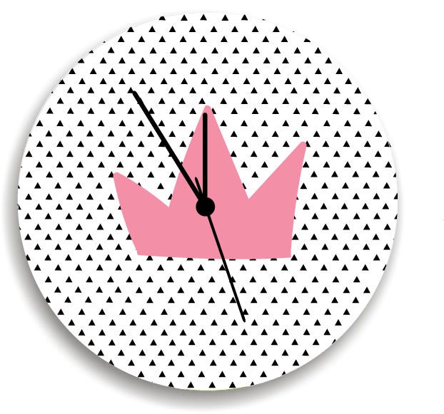 Triangle Geometric & Crown Wall Clock Home Decor - Decoration Housewares Modern Triangle Design White Black Pink