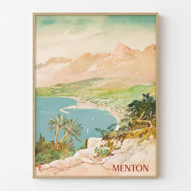 Vintage Menton France Travel Poster French Riviera Mediterranean Wall Art Print - image 1