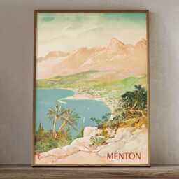 Vintage Menton France Travel Poster French Riviera Mediterranean Wall Art Print - thumbnail 2