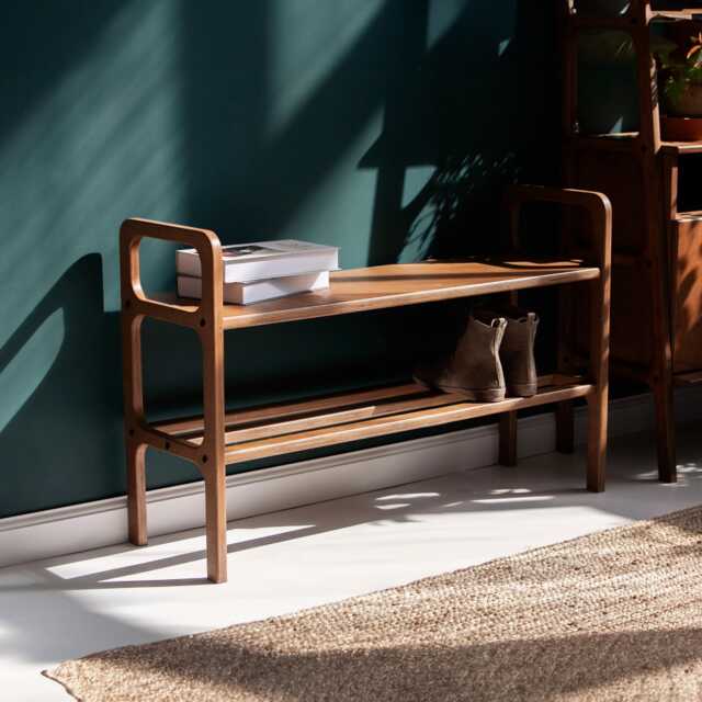 Mid-Century Entryway Bench, Shoe Storage, Teak Shoe Narrow Small Scandinavian Bench - image 1