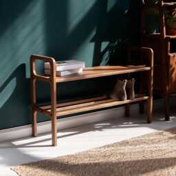 Mid-Century Entryway Bench, Shoe Storage, Teak Shoe Narrow Small Scandinavian Bench - thumbnail 1
