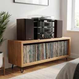 Solid Wood Vinyl Storage Unit, Record Player Stand Uk, Storage, Wooden Media Lp Cabinet