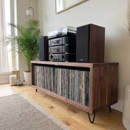Solid Wood Vinyl Storage Unit, Record Player Stand Uk, Storage, Wooden Media Lp Cabinet - thumbnail 2