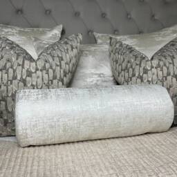 "Amelie Bolster Cushion White Silver Shimmer Designer Fabric, 16"" X 6" - thumbnail 2