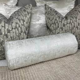 "Amelie Cushion 100% Duck Feather White Silver Shimmer Bolster 16"" X 6" - thumbnail 4