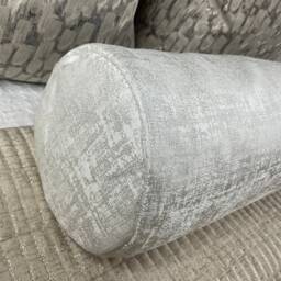"Amelie Cushion 100% Duck Feather White Silver Shimmer Bolster 16"" X 6" - thumbnail 3