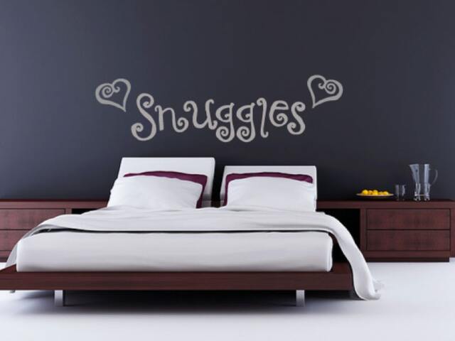 Bedroom Wall Decal Snuggles Heart Sticker Cuddles Romance Couple Boudoir Above Bed - image 1