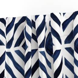 Indigo Watercolor Curtain Panel - Geometric Dark Blue Diamonds Custom Geo Stripe By Crystal_Walen - thumbnail 3