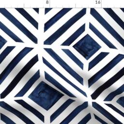 Indigo Watercolor Curtain Panel - Geometric Dark Blue Diamonds Custom Geo Stripe By Crystal_Walen - thumbnail 4
