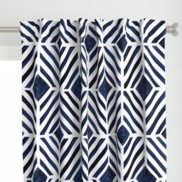 Indigo Watercolor Curtain Panel - Geometric Dark Blue Diamonds Custom Geo Stripe By Crystal_Walen - thumbnail 1