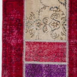 Handmade Turkish Patchwork Rug Multicolor Wool, Red Background - 8' X 10' - thumbnail 4