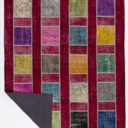 Handmade Turkish Patchwork Rug Multicolor Wool, Red Background - 8' X 10' - thumbnail 2