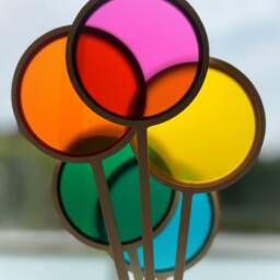 Spinning Large Mobile, Adult & Baby Custom Acrylic Circles, Wooden Kinetic Art - thumbnail 3