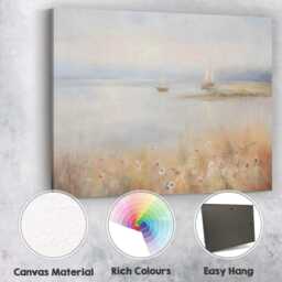 Soft Pastel Coastal Sailboats Misty Seascape Painting Canvas Wall Art Print Decor Picture Ready To Hang - thumbnail 2