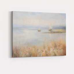 Soft Pastel Coastal Sailboats Misty Seascape Painting Canvas Wall Art Print Decor Picture Ready To Hang - thumbnail 4
