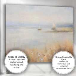 Soft Pastel Coastal Sailboats Misty Seascape Painting Canvas Wall Art Print Decor Picture Ready To Hang - thumbnail 3