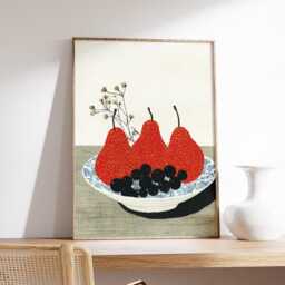 Modern Still Life Wall Art Print, Red Pears & Grapes Poster, Minimal Kitchen Art, Fruit Painting For Dining Room Or Home Interior - thumbnail 2