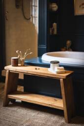 Rustic Wooden Bench With Shelf, Farmhouse Entryway Decor - thumbnail 1