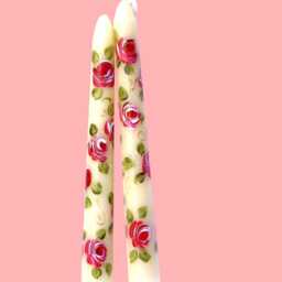 Hand Painted Rose Taper Candles, Shabby Chic Floral Decor, Set Of 2 Or 4 - thumbnail 2