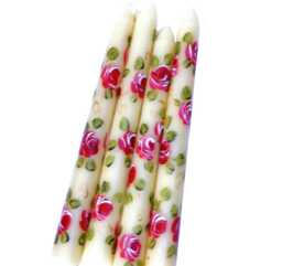 Hand Painted Rose Taper Candles, Shabby Chic Floral Decor, Set Of 2 Or 4 - thumbnail 1
