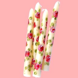 Hand Painted Rose Taper Candles, Shabby Chic Floral Decor, Set Of 2 Or 4 - thumbnail 4