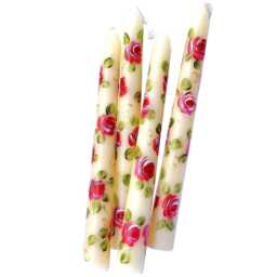 Hand Painted Rose Taper Candles, Shabby Chic Floral Decor, Set Of 2 Or 4 - thumbnail 3