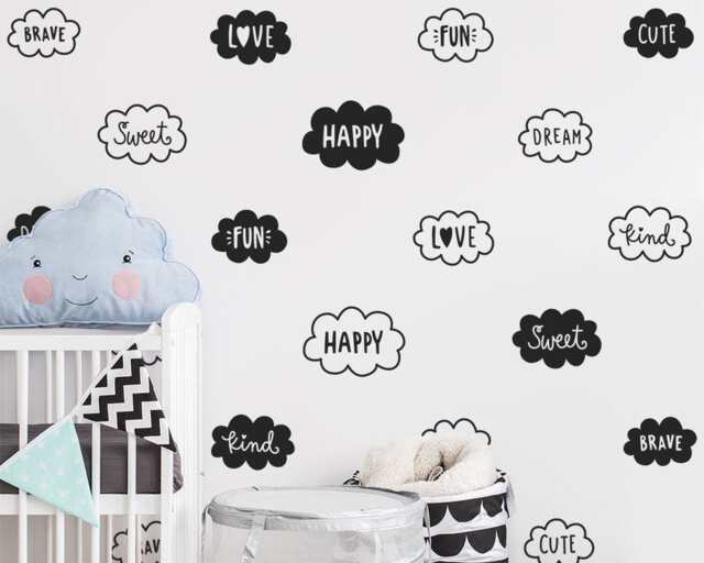 Cloud Wall Decals - Nursery Decals, Cute & Words Decal Set, Vinyl Decor, Kids Room Stickers - image 1