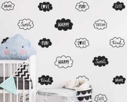 Cloud Wall Decals - Nursery Decals, Cute & Words Decal Set, Vinyl Decor, Kids Room Stickers - thumbnail 1