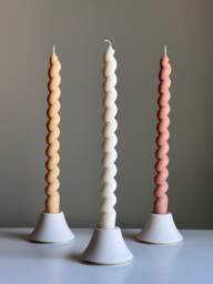 Tall Twisted Soy Wax Taper Candle Handmade Pastel Decor - thumbnail 1