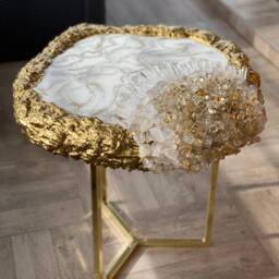 Handmade Geode Quartz Coffee Table Gold Epoxy Resin, Marble Effect - 57cm - thumbnail 3