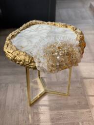 Handmade Geode Quartz Coffee Table Gold Epoxy Resin, Marble Effect - 57cm