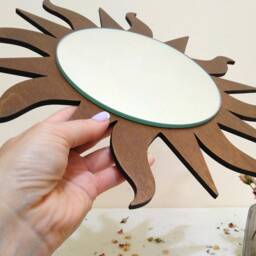 Dark Brown Sunburst Mirror, Wood Frame, Handmade Sun Wall Hanging, Boho Decor - thumbnail 3
