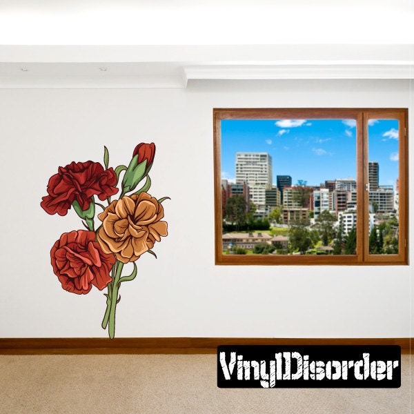 Floral Flower Wall Decal - Fabric Vinyl Removable & Reusable Floralfloweruscolor117Et