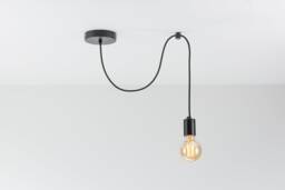 Elvin Single Ceiling Pendant Lamp - Black Swag Hook You Choose We Build Textile Cable Color Cord - thumbnail 1