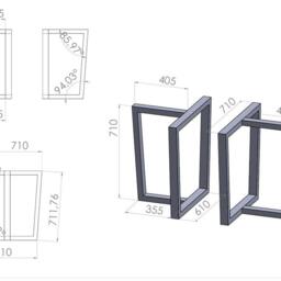 "Brass Trapezoid Dining Table Legs , H 28"" X W L 16"" Customizable Height 26"" - 30" - thumbnail 3