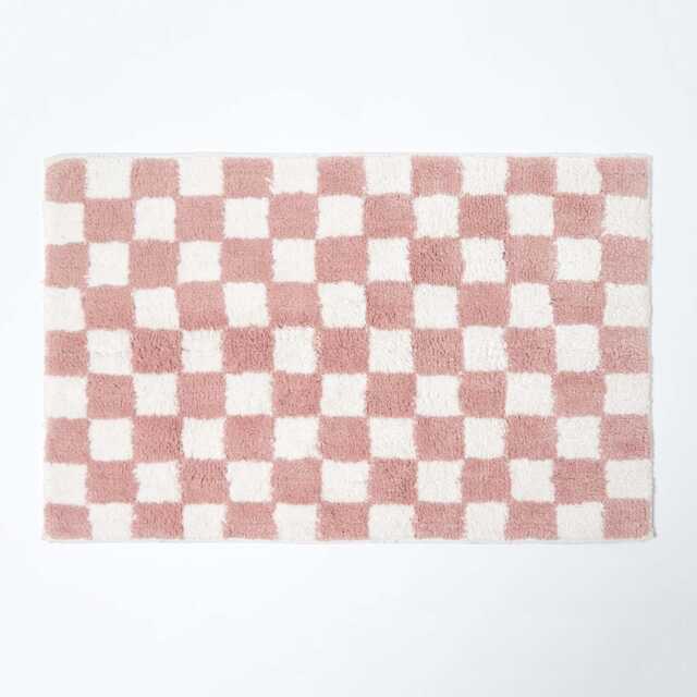 100% Cotton Non-Slip Bath Mat - Super Absorbent, Quick Dry, Soft Chequered Bathroom With Latex Backing, 50x80cm Washable - image 1