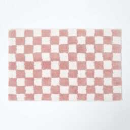 100% Cotton Non-Slip Bath Mat - Super Absorbent, Quick Dry, Soft Chequered Bathroom With Latex Backing, 50x80cm Washable - thumbnail 1