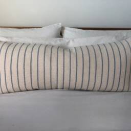 Blue Stripe Bolster Pillow Cover, Neutral Woven Cotton, Bohemian Decor - thumbnail 3