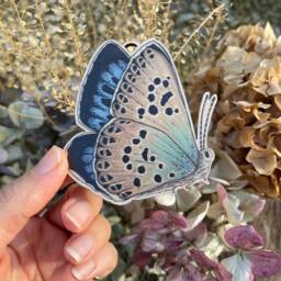 Large Blue Spring Butterfly Wooden Decoration Hand-Illustrated Birch Ornament - thumbnail 4