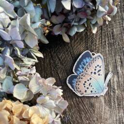 Large Blue Spring Butterfly Wooden Decoration Hand-Illustrated Birch Ornament - thumbnail 2
