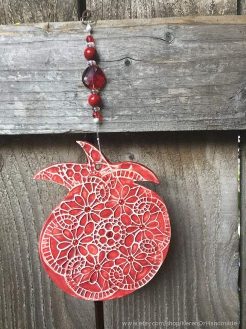 Pomegranate, Rosh Hashanah, Ceramic Pomegranate Red Wall Decor, Abundance Charm, Jewish Symbols, Fertility Art - image 1