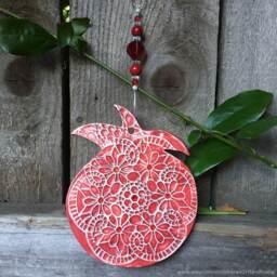 Pomegranate, Rosh Hashanah, Ceramic Pomegranate Red Wall Decor, Abundance Charm, Jewish Symbols, Fertility Art - thumbnail 2