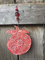 Pomegranate, Rosh Hashanah, Ceramic Pomegranate Red Wall Decor, Abundance Charm, Jewish Symbols, Fertility Art - thumbnail 1