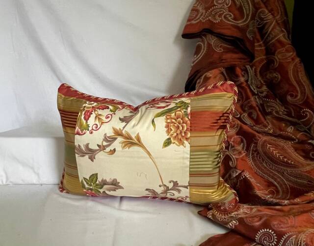 "Terra Cotta Silk Pillow Cover Bohemian Floral Accent - 14""x 20" - image 1
