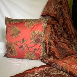 "Terra Cotta Silk Pillow Cover Bohemian Floral Accent - 14""x 20" - thumbnail 3