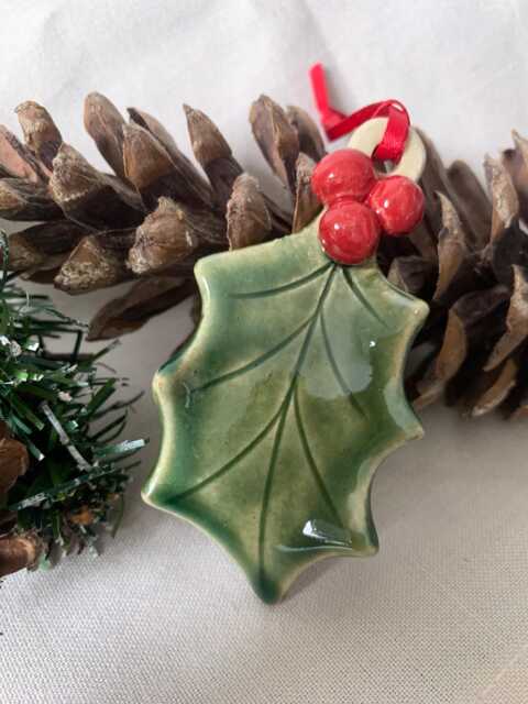 Ceramic Christmas Hanging Holly Decoration - image 1