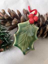 Ceramic Christmas Hanging Holly Decoration - thumbnail 1