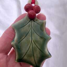 Ceramic Christmas Hanging Holly Decoration - thumbnail 2
